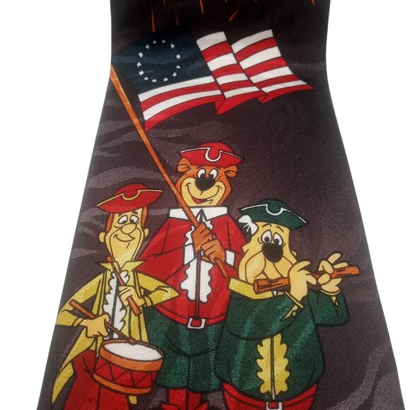 Men's Tie Molto Yogi Bear Patriotic American Flag Fireworks Design Cartoon Tie - Picture 3 of 12